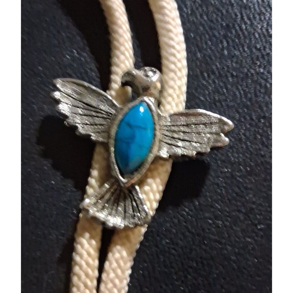 Native American Thunderbird Bolo Tie Necklace Silver Blue Turquoise